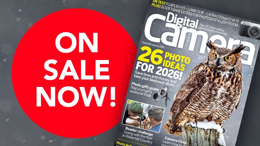Front cover of issue 302 (January 2026) of Digital Camera magazine and a red blob that reads &#039;On sale now!&#039;