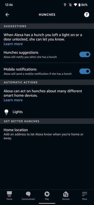 Amazon Alexa App Screenshot Hunches