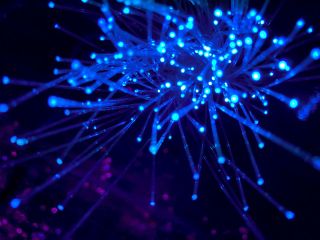 Fibre optic cables glowing like hundreds of stars