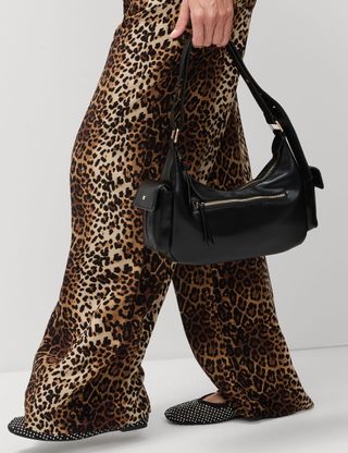 Animal Print Drawstring Wide Leg Trousers