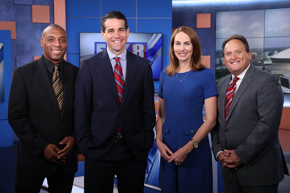 The WVUE/Fox 8 10 p.m. team includes sports director Juan Kincaid, anchor and chief investigative reporter Lee Zurik, anchor Meg Gatto and chief meteorologist Bruce Katz. 