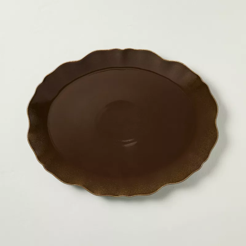Ceramic Wavy Edge Serving Platter Brown - Hearth & Hand™ With Magnolia