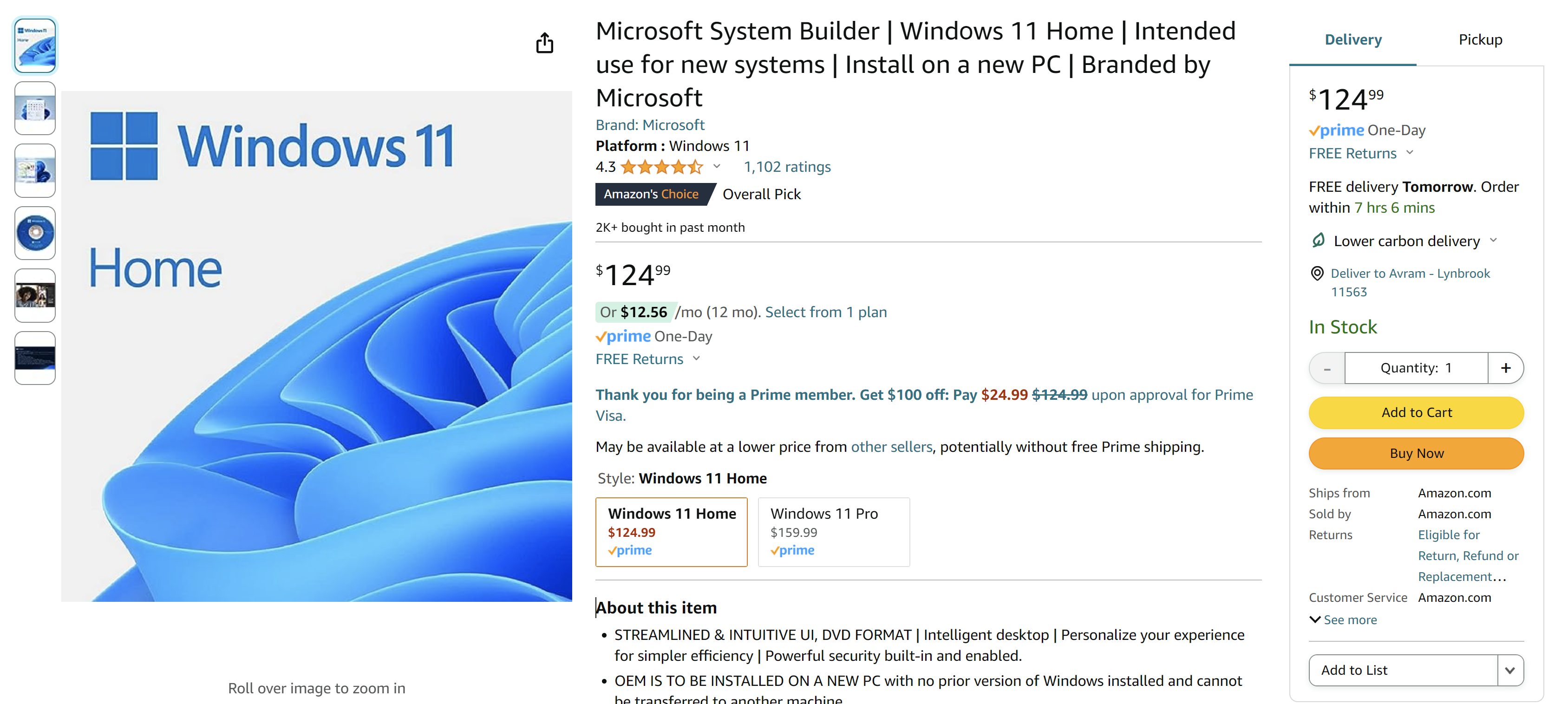 Windows 11 Listing on Amazon