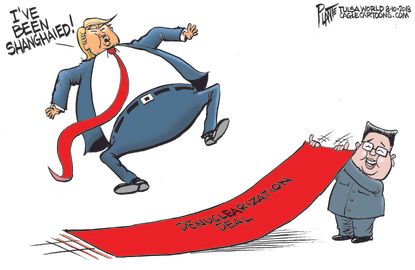 Political cartoon U.S. Trump Kim Jong Un denuclearization North Korea deal
