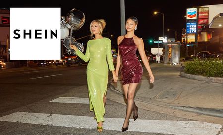 Two model wearing lime green and red dresses from shein