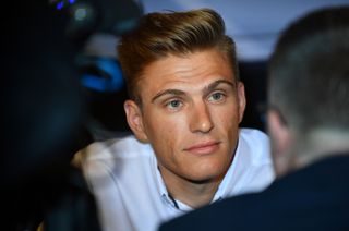 Marcel Kittel listening to the question from the reporter