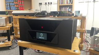 Gryphon Audio Diablo 333 integrated amplifier on wooden hi-fi rack in What Hi-Fi? test room