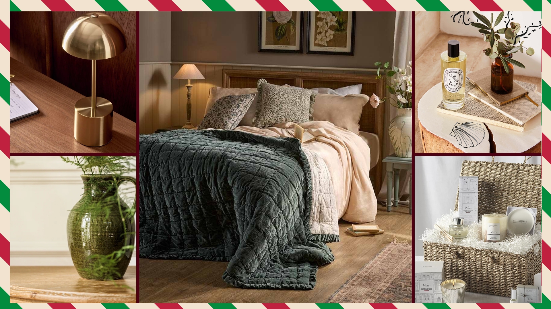 Homes Christmas Gift Guide featuring a curated selection of stylish homeware gifts against a warm, cosy and luxurious festive backdrop.