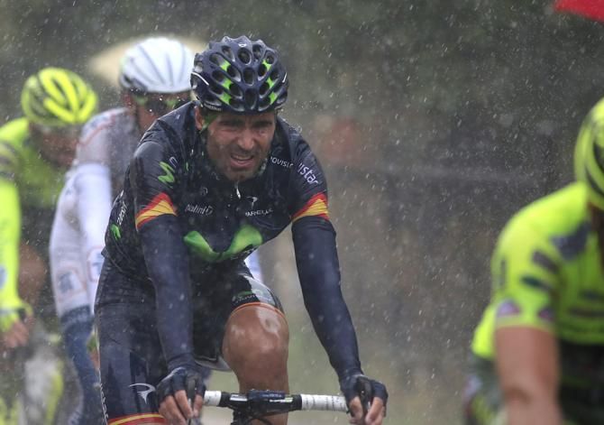 Spanish champion Francisco Ventoso struggles to see through the downpour