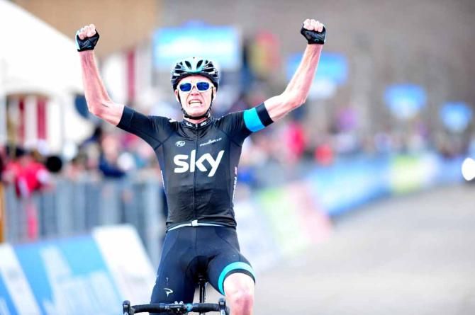 Chris Froome (Sky) wins stage 4 of the 2013 Tirreno-Adriatico at Prati di Tivo.