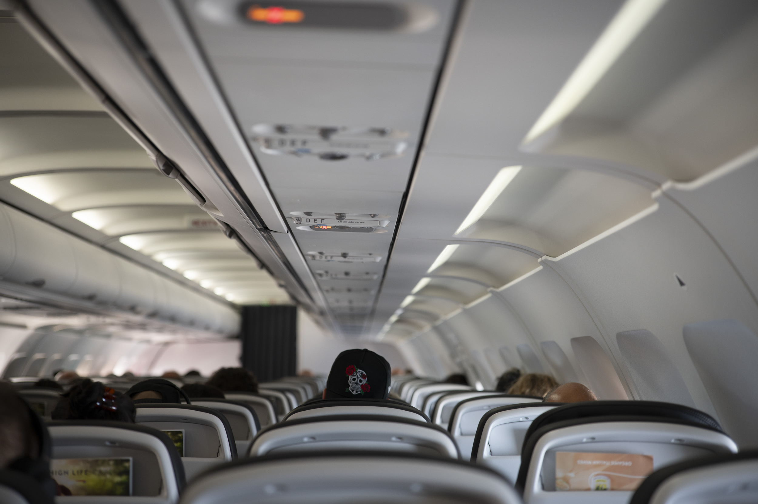 Inside an airplane, taken with the Viltrox AF 50mm F2 Air lens