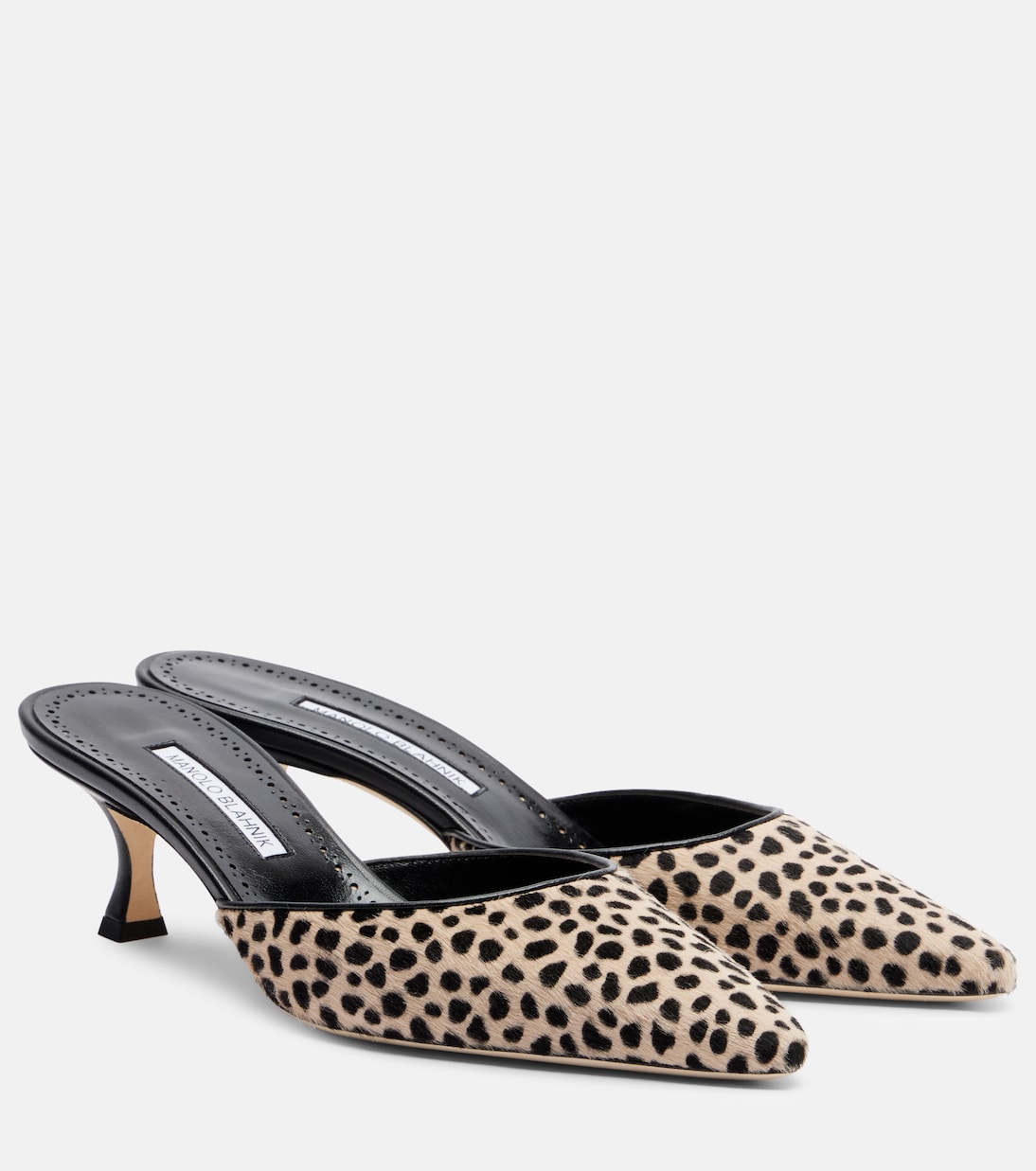 Carolyne 50 Leopard-Print Calf Hair Mules in Beige - Manolo Blahnik