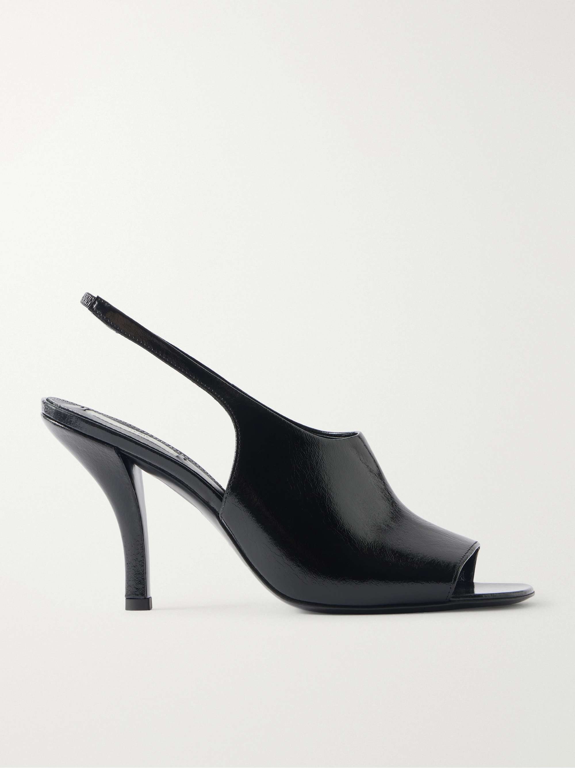 Glossed-Leather Slingback Sandals