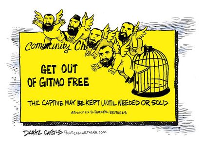 Political cartoon Gitmo prisoner swap