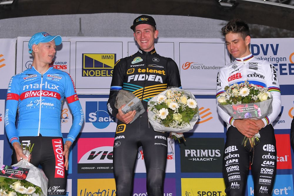 Michael Vanthourenhout, Toon Aerts and Wout Van Aert on the Koppenbergcross podium