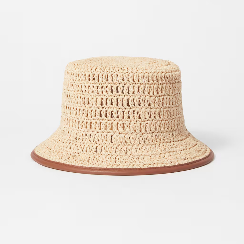 & Other Stories straw bucket hat with leather trim