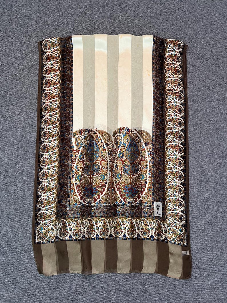 Vintage Yves Saint Laurent Long Silk Scarf, Neck Scarf, Head Scarf, Shawl Scarf, Vintage Foulard, Women Scarf Accessories Stole Scarves