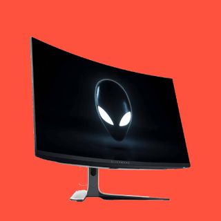 Alienware 32 AW3225QF gaming monitor on colourful background