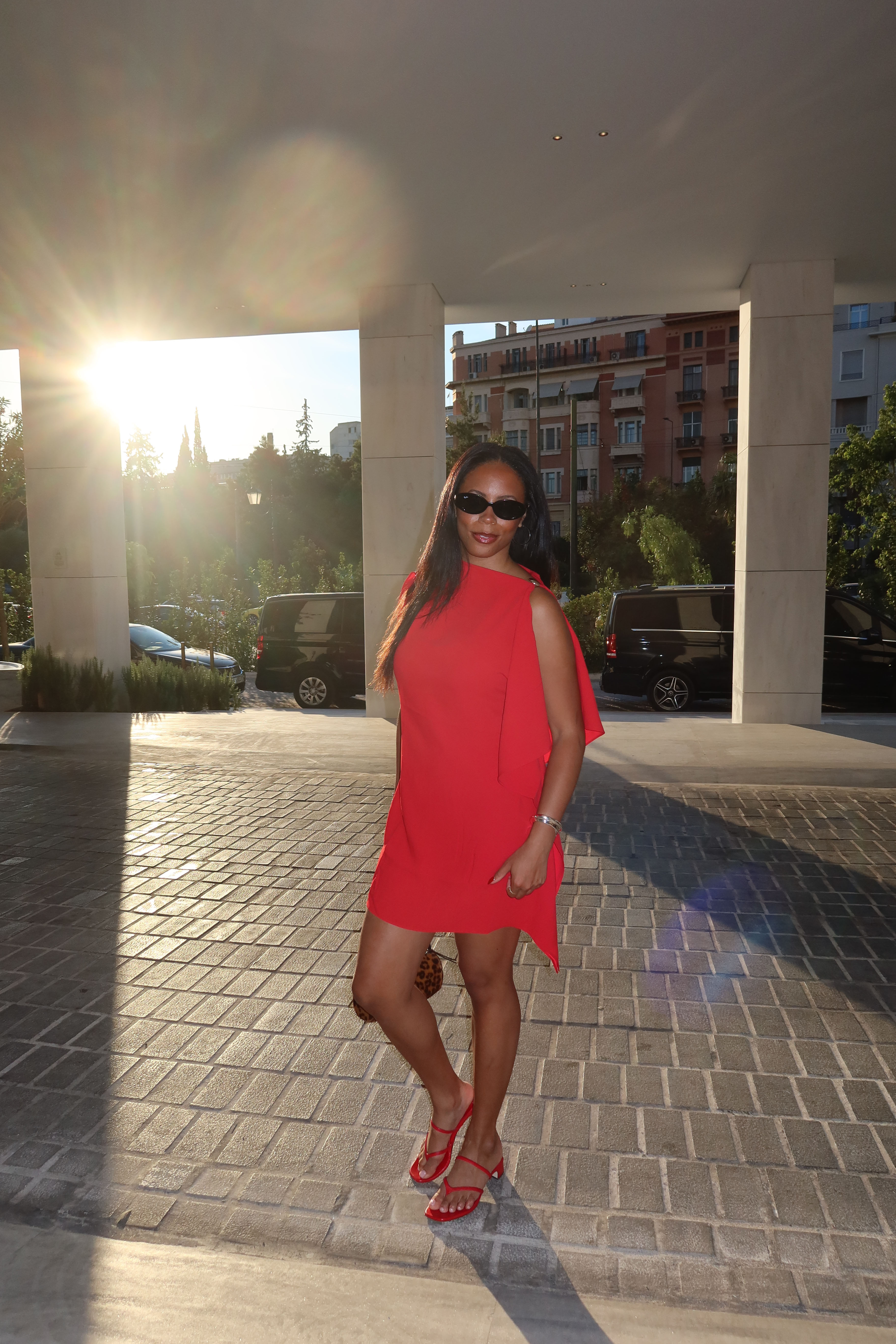 Sierra Mayhew wearing a stylish outfit in Greece.