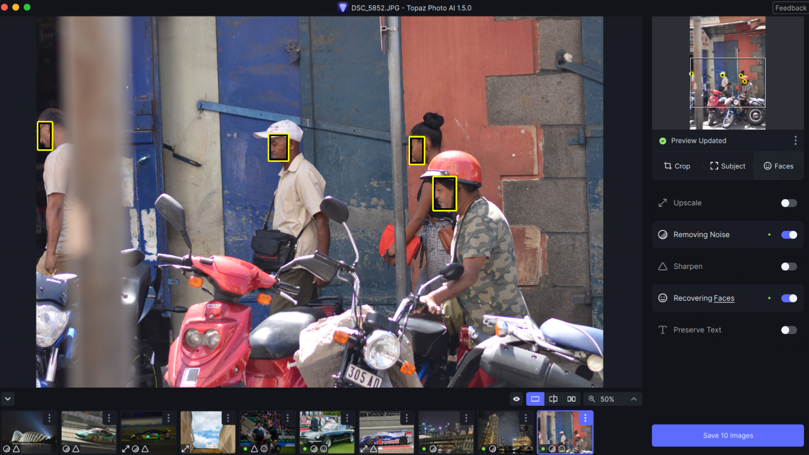 Topaz Photo AI detecting faces in a street scene