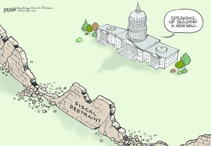 Political Cartoon U.S. White House Trump Administration Fiscal Restraint Wall Mexico