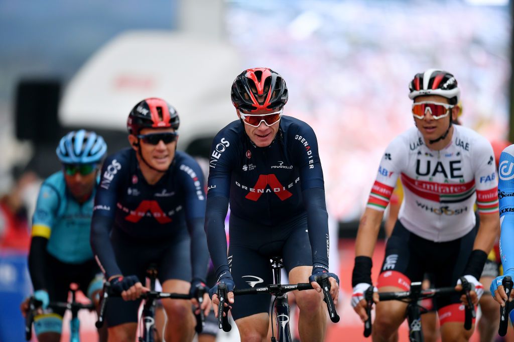 OURENSE SPAIN NOVEMBER 04 Arrival Christopher Froome of The United Kingdom and Team INEOS Grenadiers during the 75th Tour of Spain 2020 Stage 14 a 2047km stage from Lugo to Ourense lavuelta LaVuelta20 La Vuelta on November 04 2020 in Ourense Spain Photo by Justin SetterfieldGetty Images