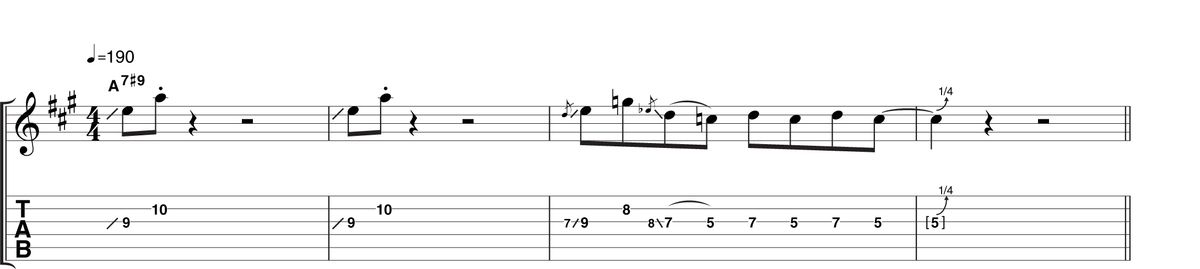 This cheeky 'call and response' phrasing maximises the impact of a simple, repetitive phrase. Exaggerate the staccato element and make the most of the final quarter-tone bend by taking your time.