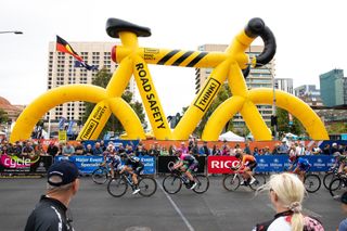 The giant inflatable yellow bike is a signature of the Tour Down Under