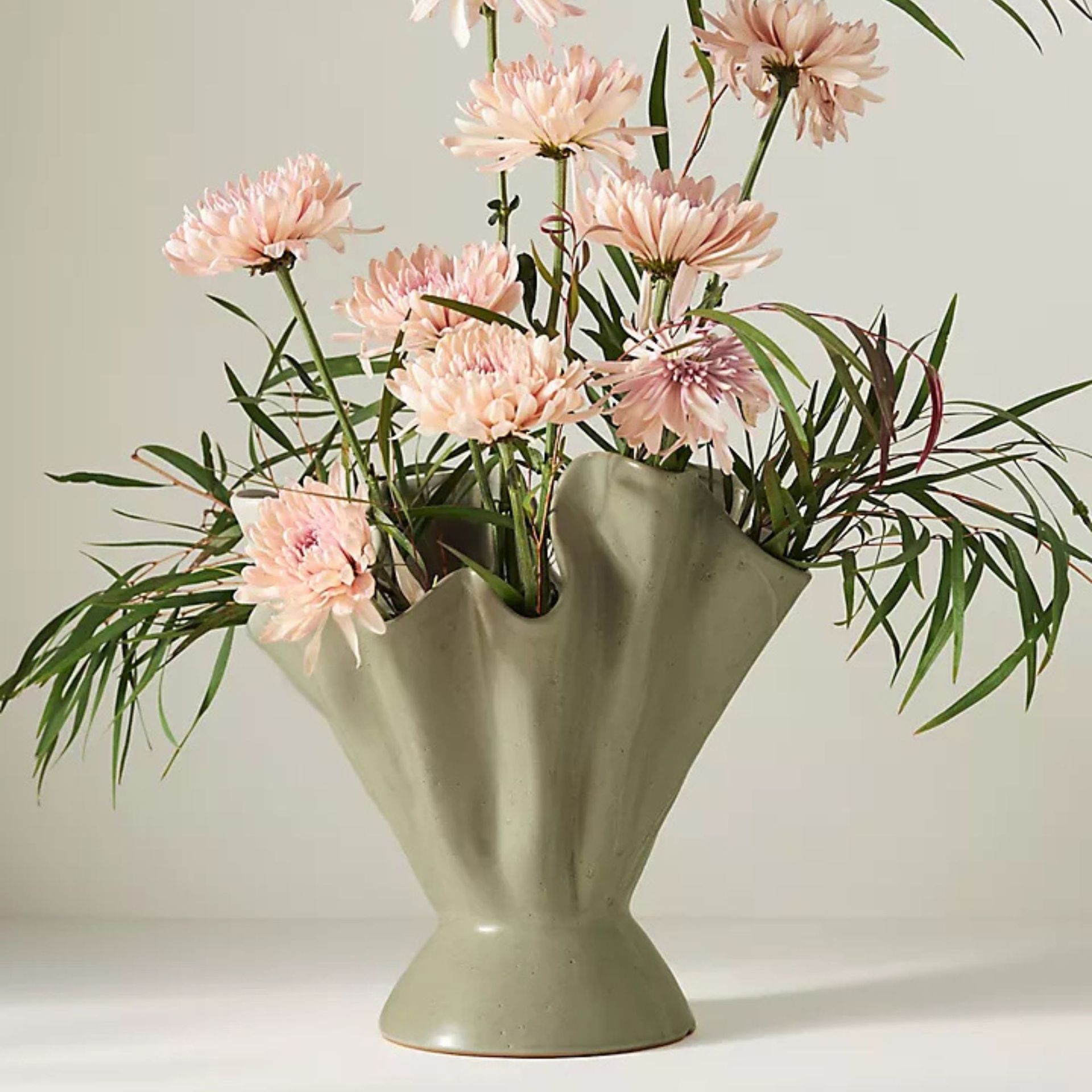 Ruffle Sage Ceramic Vase