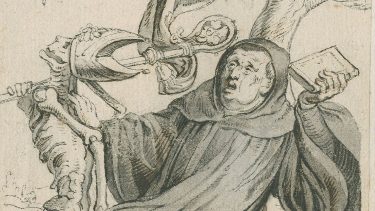 Rubens&#039; early sketch of The Abbot and Death (c. 1590)