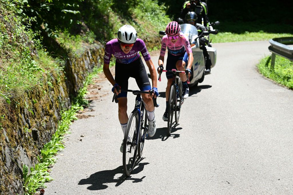 SAN LORENZO DORSINO ITALY JULY 09 Marta Cavalli of Italy and Team FDJ Nouvelle Aquitaine Futuroscope Purple Points Jersey attacks during the 33rd Giro dItalia Donne 2022 Stage 9 a 1128km stage from San Michele AllAdige to San Lorenzo Dorsino 727m GiroDonne UCIWWT on July 09 2022 in San Lorenzo Dorsino Italy Photo by Dario BelingheriGetty Images
