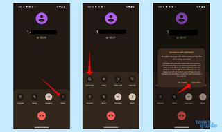 tapping the More menu during a Pixel 9 phone call and selecting call notes to record a phone call