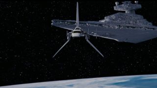 Lambda Class shuttle flying in space in Star Wars: The Return of the Jedi