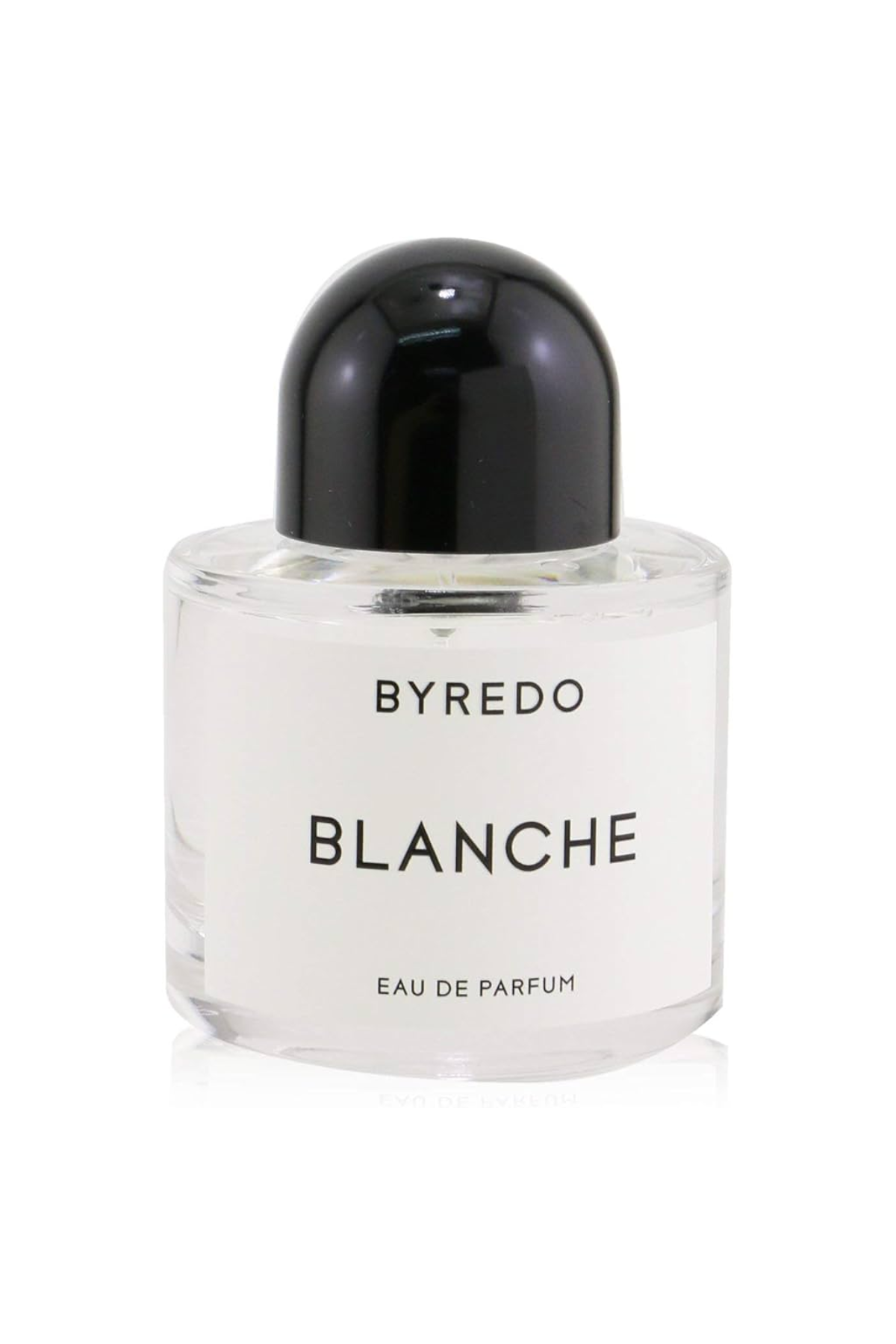 A bottle of Byredo Blanche perfume against a white background.