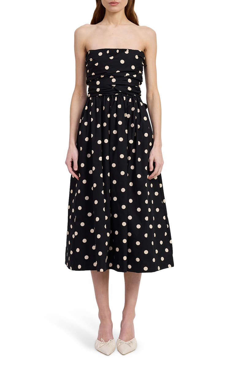 Josephine Polka Dot Strapless Cotton Midi Sundress