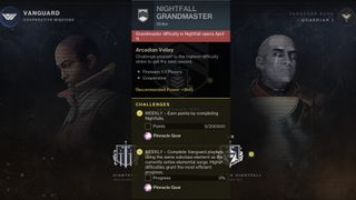 Destiny 2 Nightfall activity in the vanguard menu