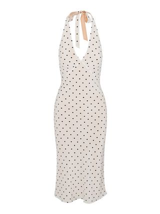 white halter dress with black polka dots