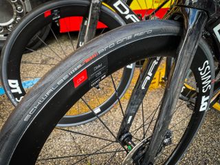 Close up image of tyres at Strade Bianche