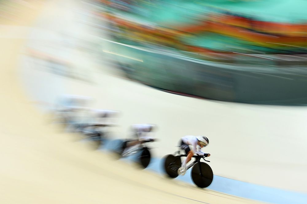 Gudrun Stock, Charlotte Becker, Mieke Kroger and Stephanie Pohl of Germany compete in the Women's Team Pursuit Track Cycling Qualifying on Day 6 of the 2016 Rio Olympic