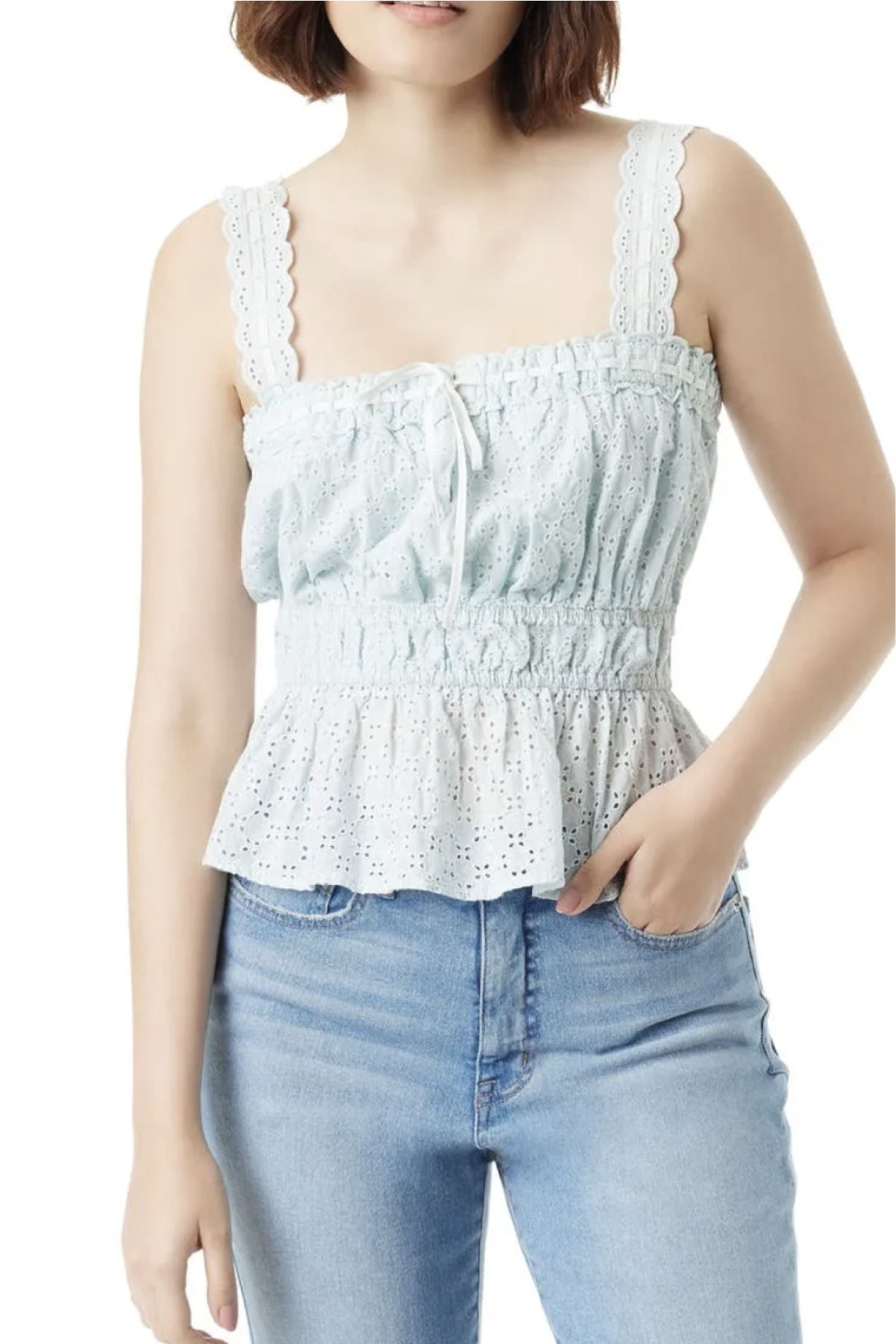 Doria Embroidered Eyelet Cotton Peplum Top