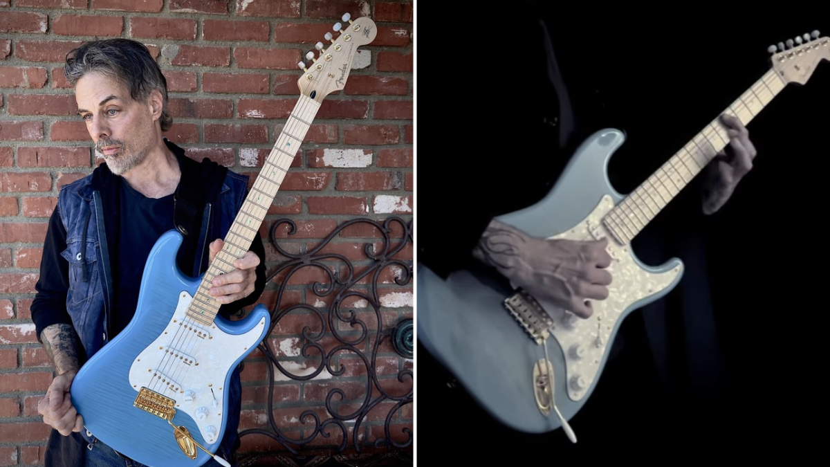 Richie Kotzen with a custom-made baby blue Fender Strat