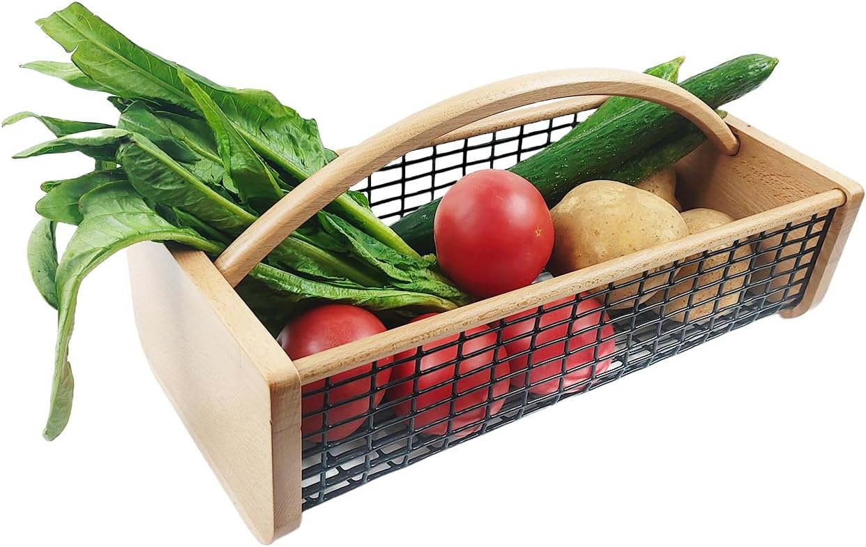 Garden Hod Harvest Basket, Durable Wooden Gardening, Supply Suitable for Kitchen, Picnic and Outdoor Picking