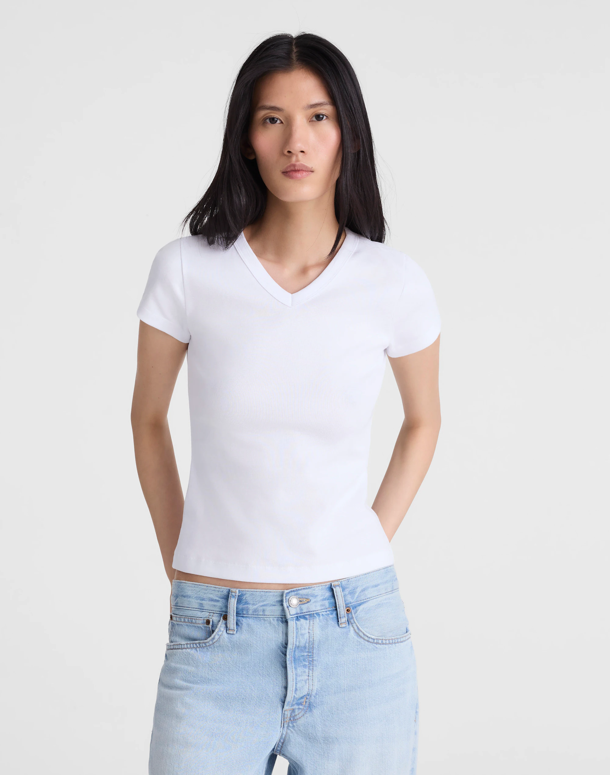 The '90s V-Neck Baby Tee in Compact Cotton