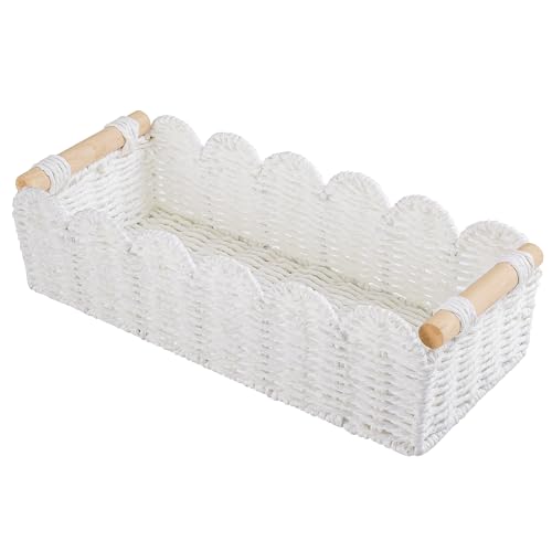 Toilet Paper Storage Basket Bathroom Counter Organizer Wicker Baskets for Organizing Cute Basket for Bedroom Nursery Room Kitchen Bathroom Decor-White