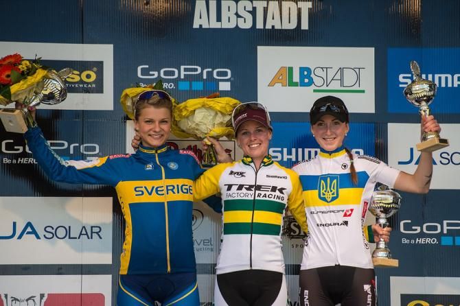 U23 women's podium in Albstadt: Jenny Rissveds, Rebecca Henderson, Yana Belomoyna