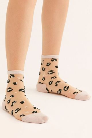 Free People Leopard Print Sheer Socks