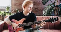 Ed Sheeran with his new PRS SE Hollowbody Piezo Baritone