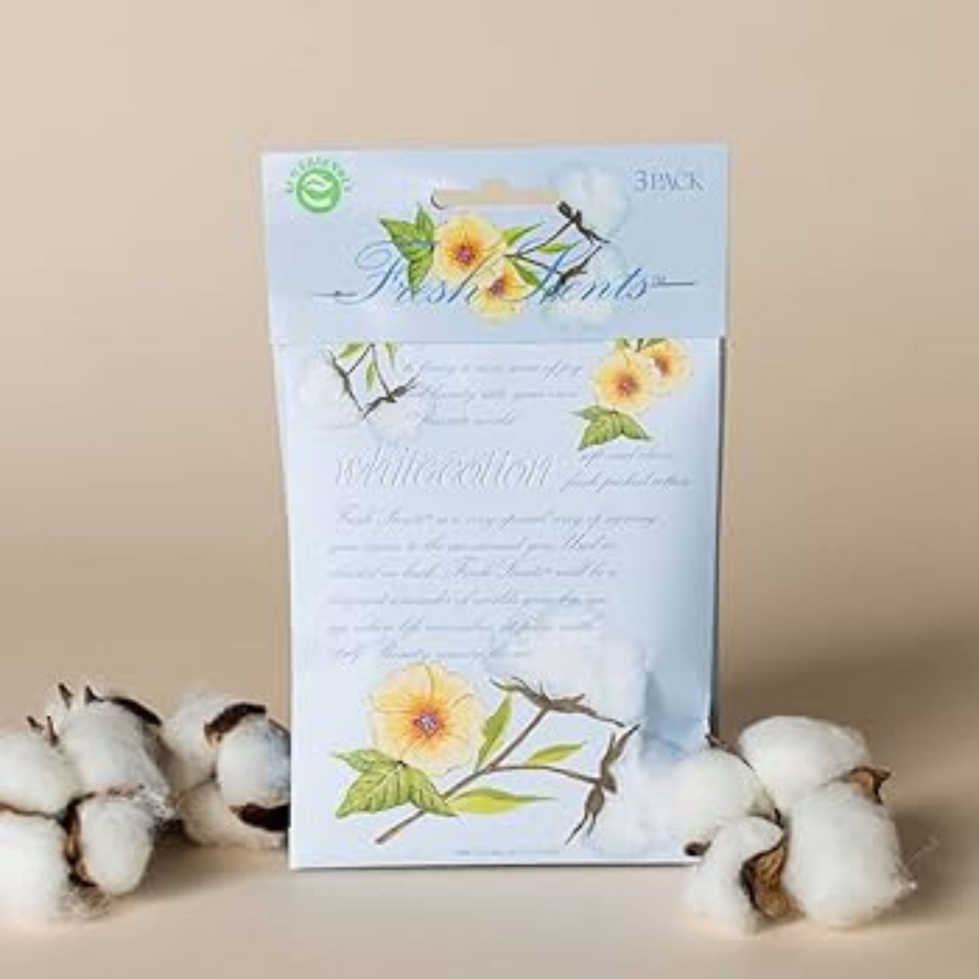WILLOWBROOK | Fresh Scents Scented Sachet Packet against a beige background.
