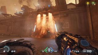 Doom The Dark Ages door blocked by jets of fire from pipes above