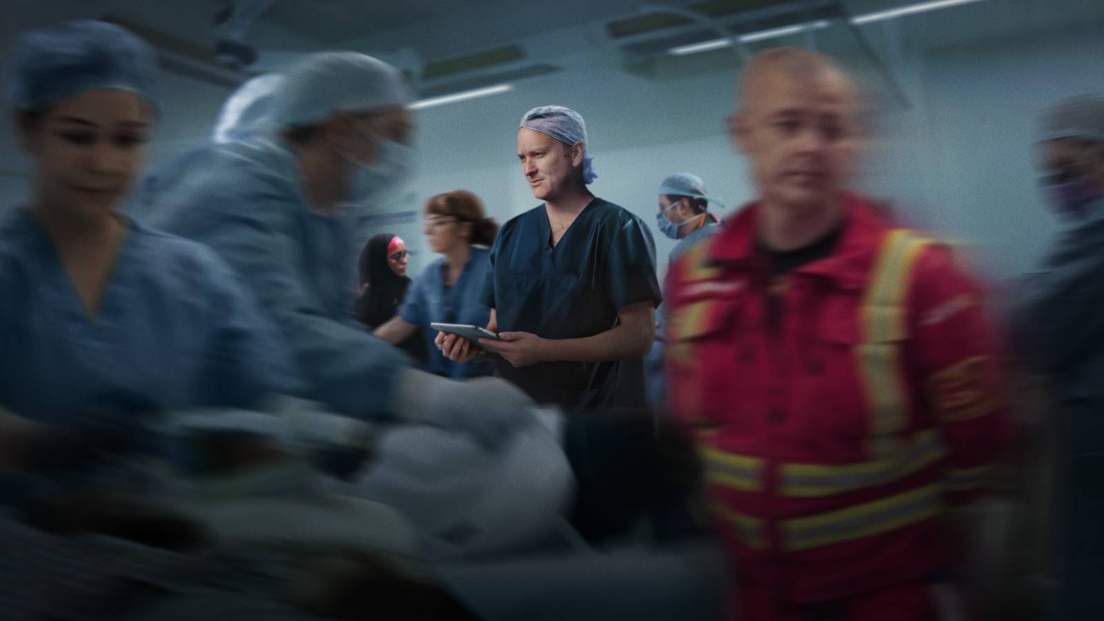 A room full of medics, promotional imagery for Netflix's Critical Between Life and Death.